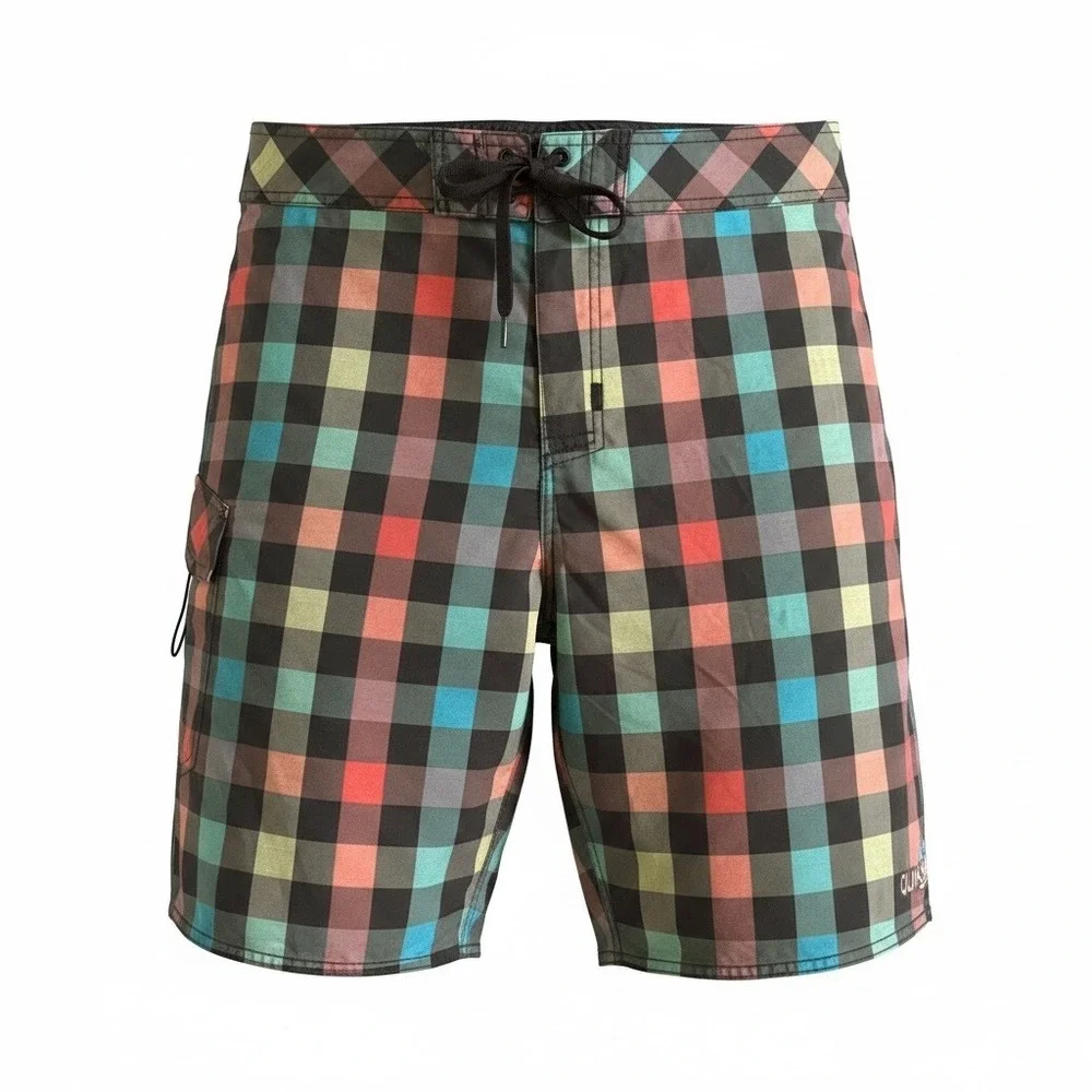 Quiksilver Board Shorts‎ Mens Size 36 Plaid Swim Trunks Multicolor Surf Beach